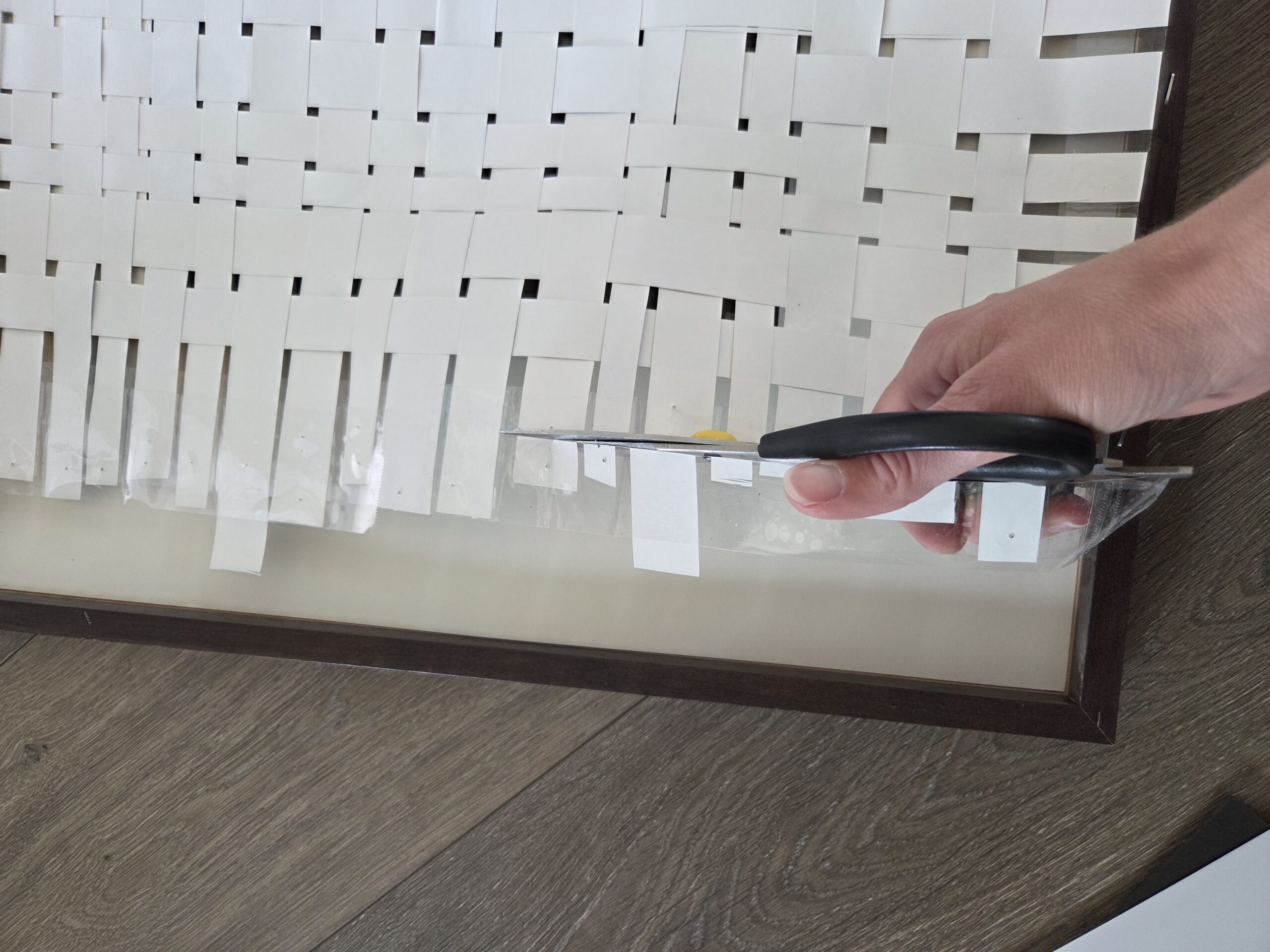 Paper Weave Art from Wallpaper Scraps: Easy DIY Tutorial cut through middle of tape
